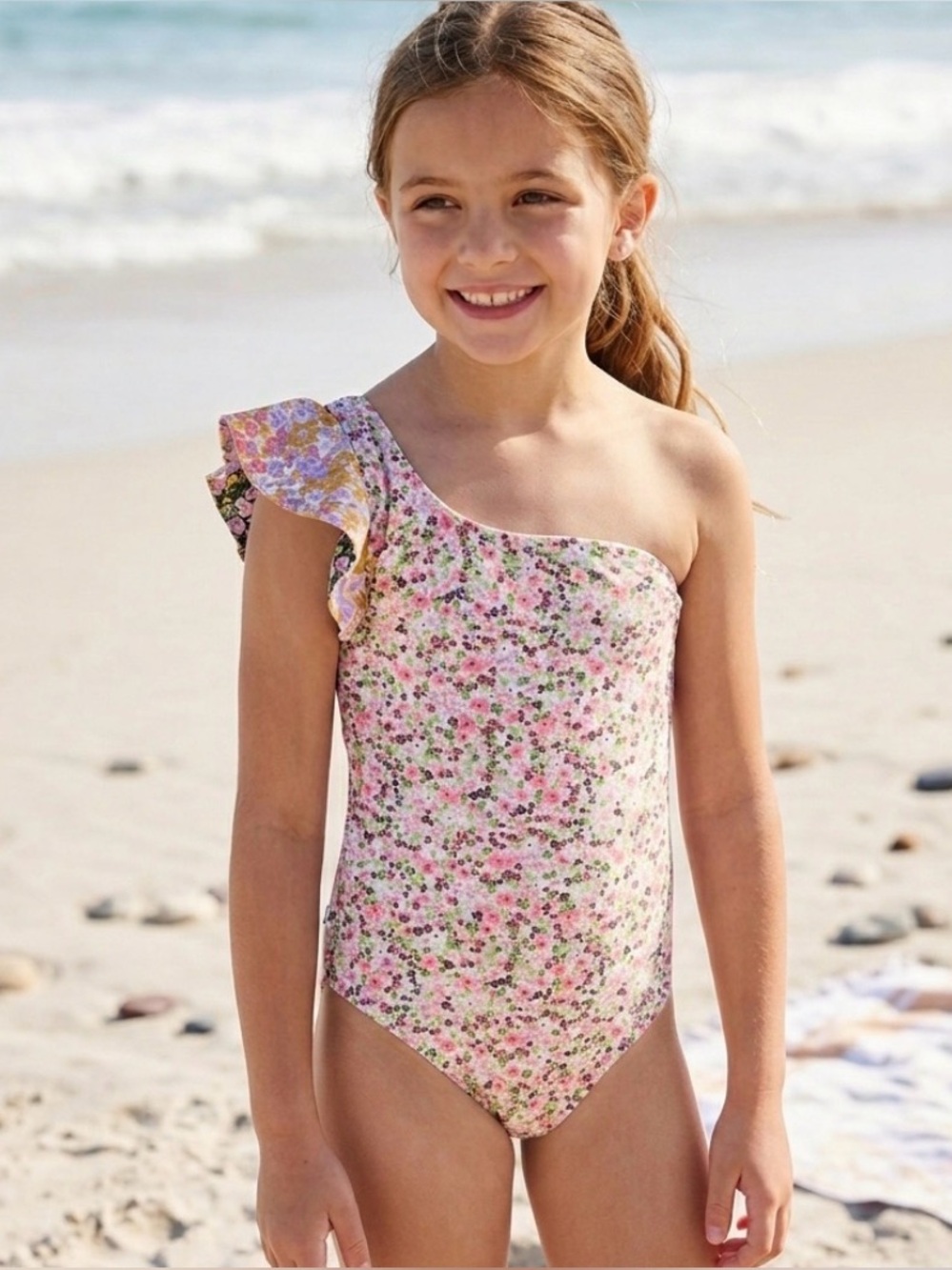 Molo New Girls Nitt one shoulder floral print one piece swimsuit Meadow petite 8